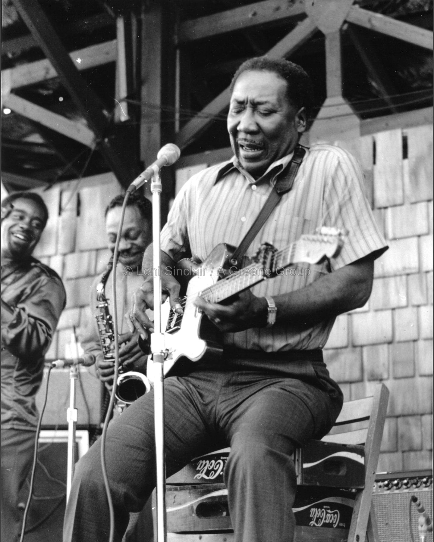 Muddy Waters performing in 1972, photographed by Leni Sinclair